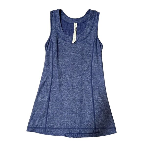 LULULEMON Size 4 Dash II‎ Tank Top Ruffle Spine, Media Pocket in Heathered Blue - Picture 1 of 6